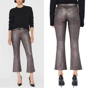 Frame Le Crop Mini Boot Jeans 26 Flare Metallic Coated Preppy Chic Mahogany